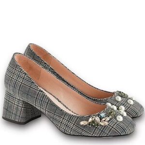 NIB J. Crew Jeweled Glen Plaid Celia Pumps